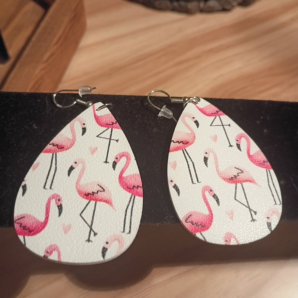 Flamingo Print Teardrop Earrings